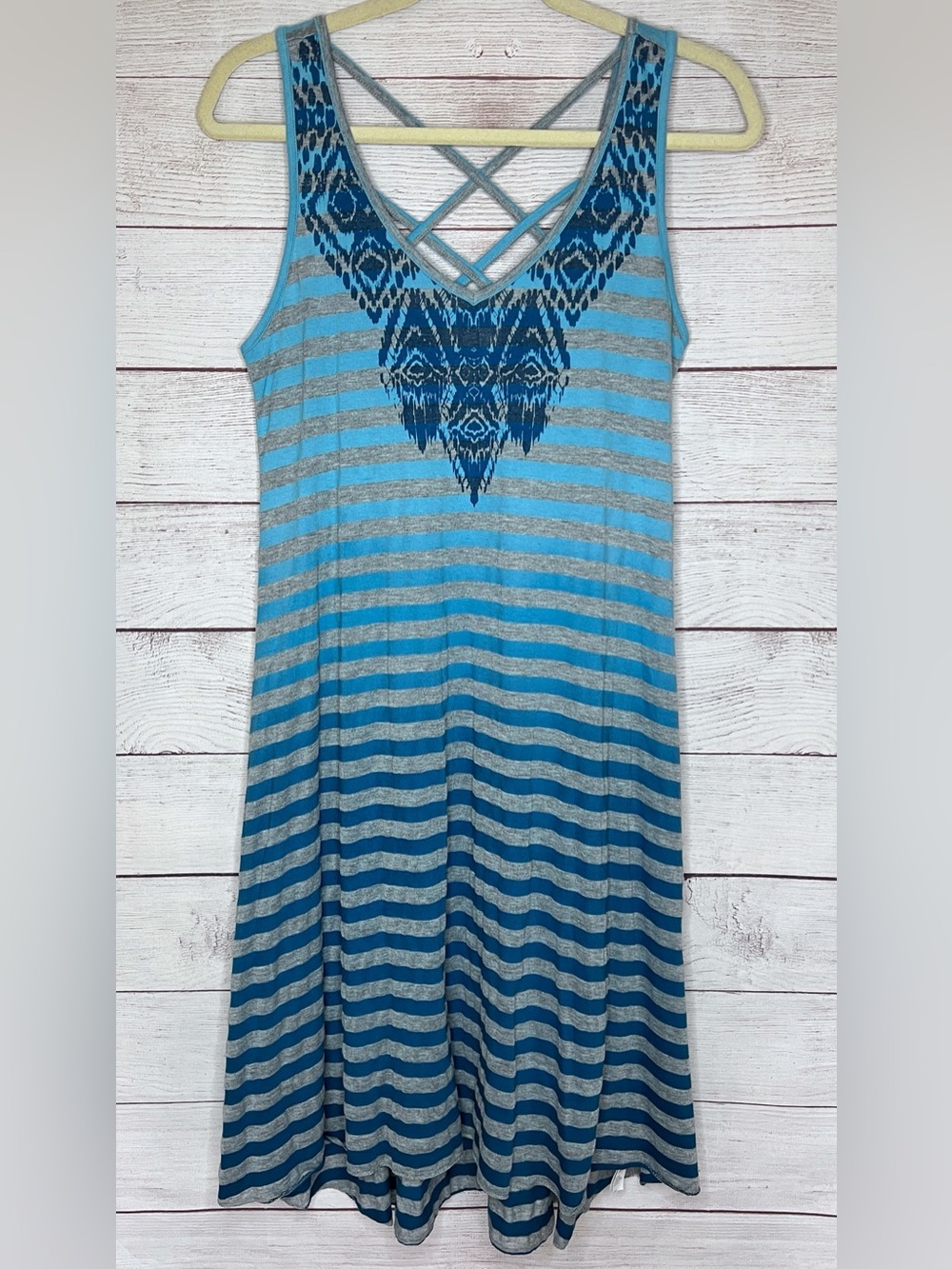 prAna Henna Dress - S - Blue Gray Stripe Ombre Sundress Sleeveless